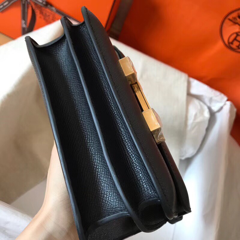 Hermes Constance 24cm Shoulder Bag In Black Epsom Leather